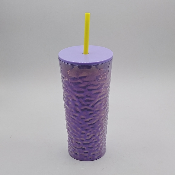 New glass Lilac irradescent Purple Wave Cup with Lemongrass Straw - Picture 3 of 10